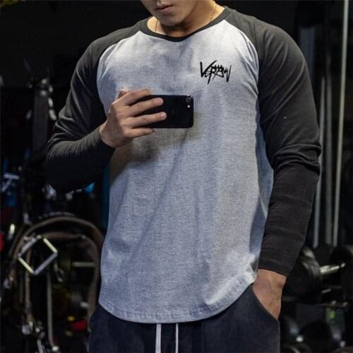 2021 Mens New Printed Embroidered Sweatshirt Long-Sleeved Cotton T-shirt Stretch Gym Fitness Training T-shirt
