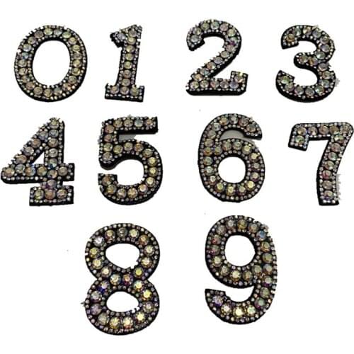 WUYUCONG 1 Set 0-9 3D Rhinestones Numbers Patches Beaded Number Iron on Patches for Clothes Jacket