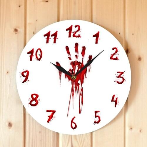 Bloody Hand Horror Hand Printed Wall Clock Halloween Slasher Novelty Zombie Scary Wall ClockEvil Dead Wall Art Watch Timepiece