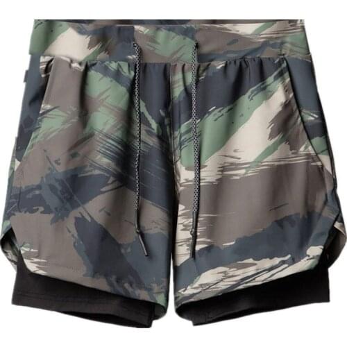 New Double-layer Sports Shorts Mens Running Training Five-point Pants Trend Camouflage Drawstring Polyester Basketball Pants