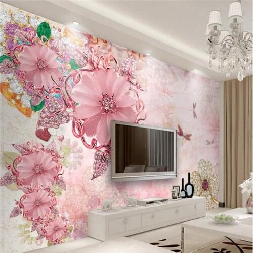 Beibehang Custom Photo Wallpaper 3D Fresco, European Style Court Wind Pink Jewelery Flower TV Wall Background papel de parede