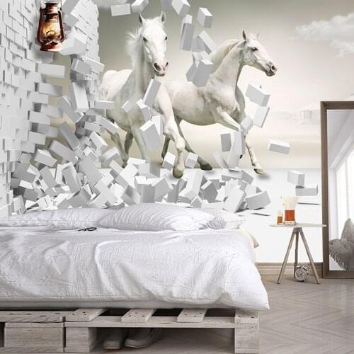 Custom Photo Wallpaper For Walls 3D White Horse Creative Art Wall Painting Living Room Bedroom Home Decor Mural Papel De Parede