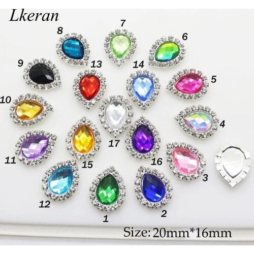 LKERAN 10Pcs/Lot 16*20MM Water droplets Acrylic rhinestone buttons crystal Invitation gail hair bowknot Flower Accessory