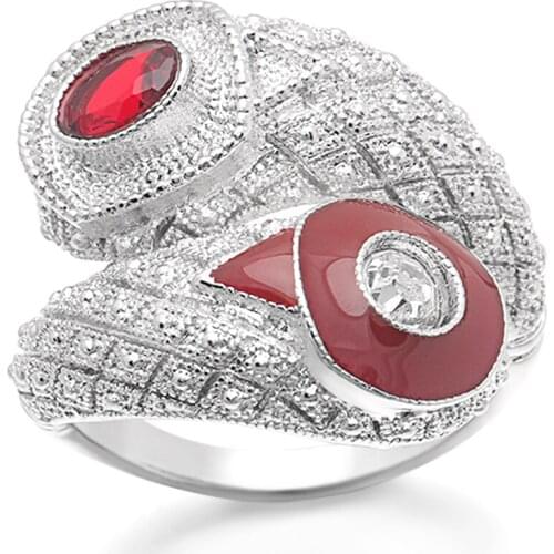 Luxury Wedding Ring Red Zircon Rings For Women Silver Color Jewelry Love Cross Eternity Engagement Gift New 2018