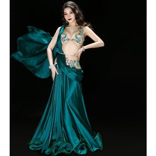 Luxury Belly Dance Costume Set Women Belly Dance Bra Belt Maxi Dancing Skirts Professional Outfit 4pcs Team Dance Outfit
