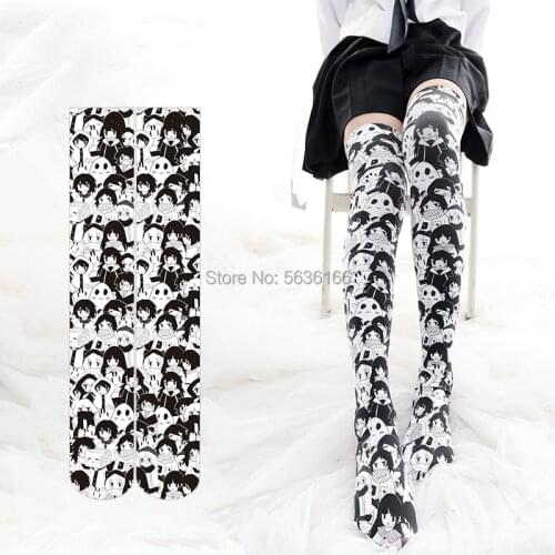 Sexy Anime Girls Cartoon Printing Lolita Thigh High Long Stockings Japanese Gothic Velvet Knee High Socks