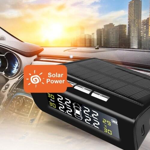 2 Style TPMS Tire Pressure Alarm Sensor Monitor System Car Display Internal / External Solar Power Charging Temperature Warning