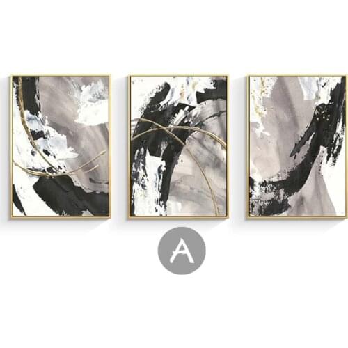 Modern abstract Handmade oil painting on canvas 3 pieces combination white and black landscape wall art picture for living room