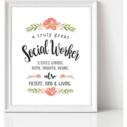 Modern Text Canvas Painting Flower Plant Poster Social Worker Wall Picture for Living Room Decoration Fresh Posters and Prints