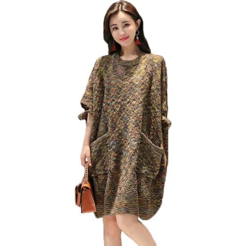 Oversized Womens Sweater 2019 High Quality Cloak Type Cashmere Pullover Medium Length Round Neck Bat Sleeve Knitting Top W598