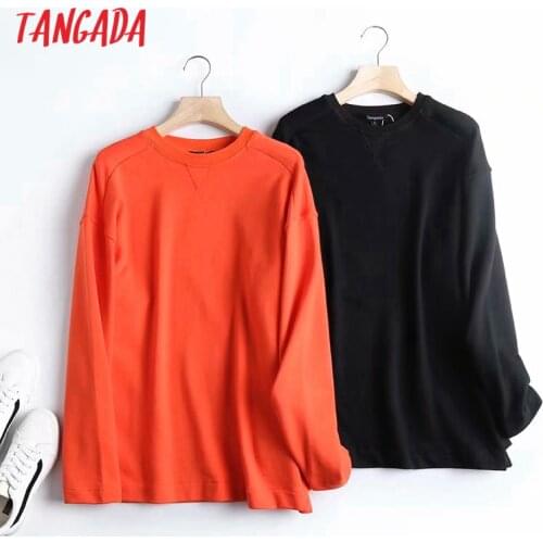 Tangada Women Fashion Solid Sweatshirts Oversize Long Sleeve O Neck Loose Pullovers Female Tops 4C77