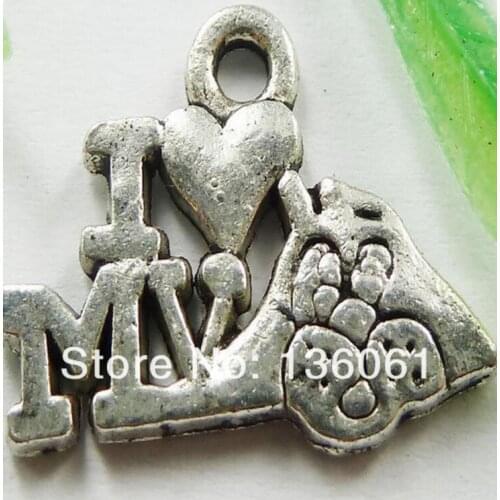 Vintage Silvers Cross Flower Hamsa Hand I Love My Dog Bird Umbrella Guitar Charms Pendant For Jewelry Bracelet Accessories W46