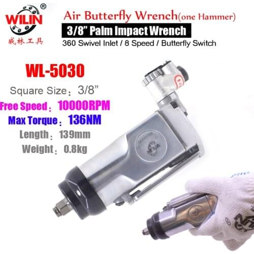 Wilin Industrial 3/8'' Drive Mini Pneumatic Air Butterfly Palm Impact Wrench Repair Power Tool Car Auto Ratchet Spanner
