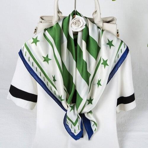 Fashion Square Satin Bandana Bag Twill Scarves Stripe five-pointed Star Printed Faux Silk Womens Scarf Hair Shawl Handkerchief