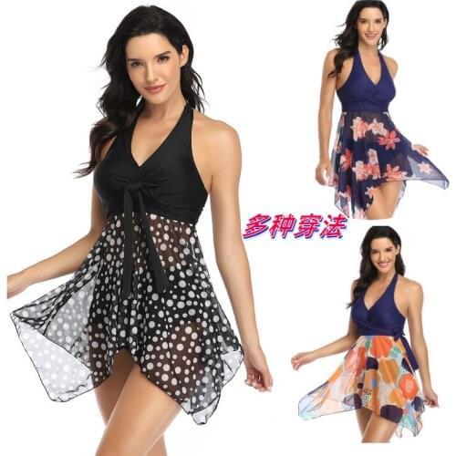 Sexy Bikini Dress Blue Green Flower Colorful Summer Beach Dress Elegant Women Plus Size Beach Wear Swim Suit SW160