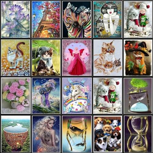 Animal cat 5D diamond painting zebra full circle diamond mosaic flower pattern home decoration hourglass timer DIY handmade gift