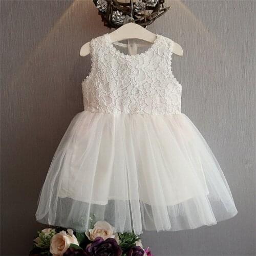 2019 children summer dress Kids fashion sleeveless patchwork lace mesh princess dress with bow for Girls 3-8 years