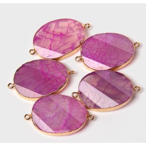 25x34mm Gem Stone pendant Rose Cracked Agat Connector Charms Necklace Bracelet Accessories DIY For Fashion Jewelry Making