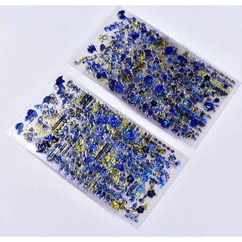 30Sheets/Set 3D Nail Art Stickers Gold Blue Bling Decals Hot Stamping Shiny Butterfly Flowers Self Adhesive Nail Tattoos HJ/021