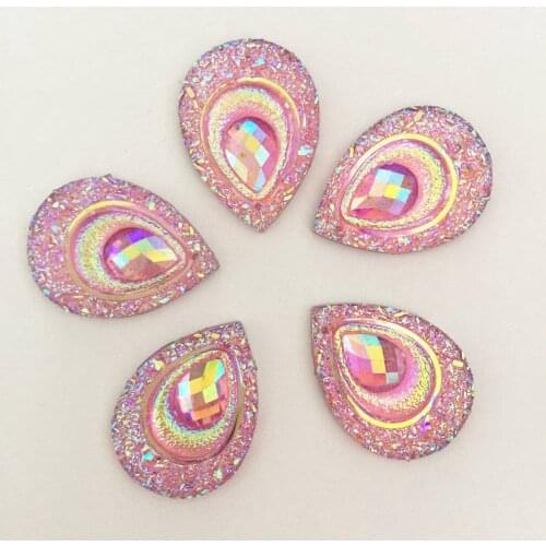30PCS AB Resin 18*25mm Teardrop Peacock Eye Flatback Rhinestone Ornaments DIY Wedding Appliques 2 Hole Crafts