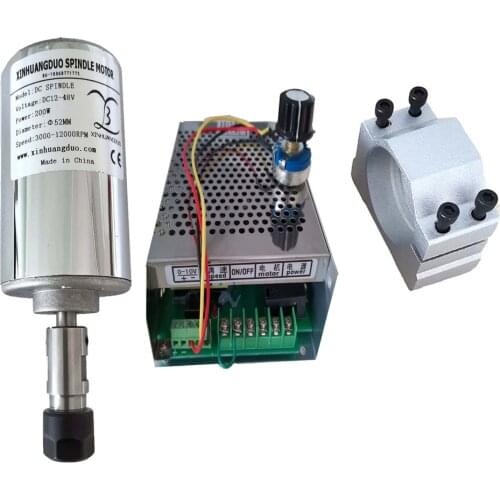48V Air Cooled Spindle ER11/16 Chuck CNC 200W 300W 400W 500W Spindle Motor + 52mm Clamps + Power Supply Speed Governor