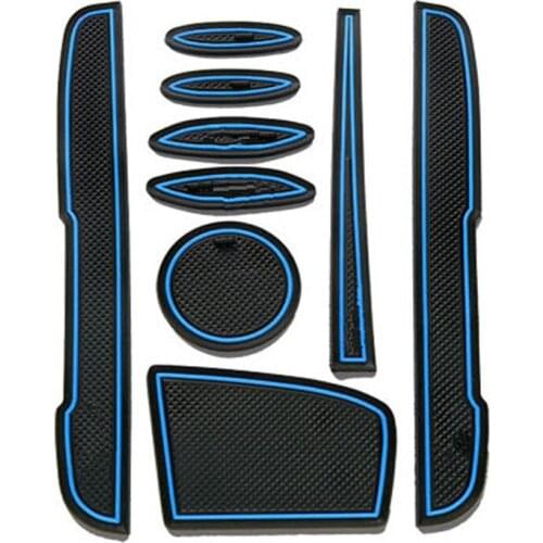 9PCS Blue Rubber Car Interior Door Groove Pad Cup Mat Tank Pad Car Accessories Car Sticker Fit For Toyota VIOS 2014