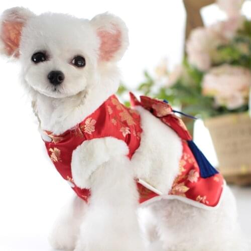 Chinese New Year Dog Clothes Winter Pet Coat Outfit Garment Dog Tang Suit Cheongsam Puppy Costume Small Dog Cloting Apparel 2021