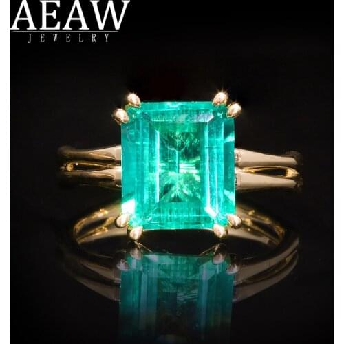 AEAW 5.0carat 9x10mm Emerald Shape Lab Created Colombian Emerald Rings Enaggement Wedding Party Gift for Women Jewellery
