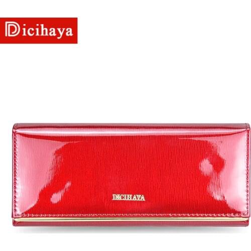 DICIHAYA Genuine Leather Womens Wallets Patent Leather Long Ladies Wallets Clutch Design Purse Hand Bags Women Purses BC150