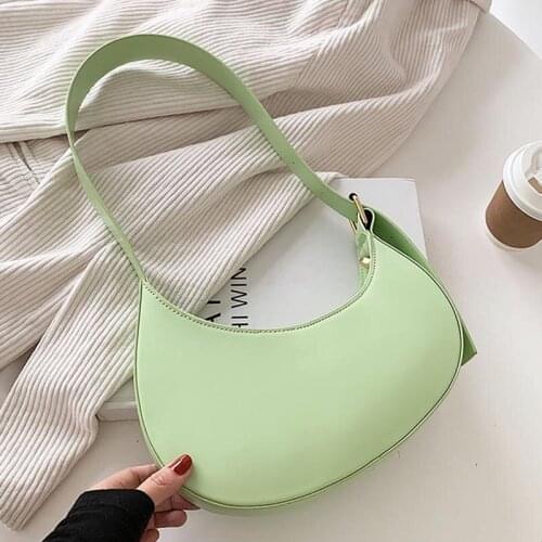 French Style Leather Shoulder Bag Crescent Armpit Small Handbags For Women Clutch Bags Solid Color Fashion Vintage Tote Purse
