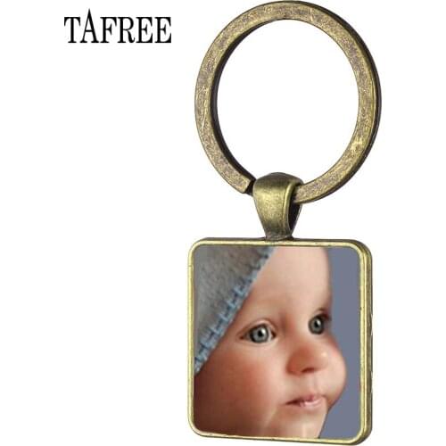 TAFREE DIY Handmade custom Square Keychain Ring Baby Family Member Photo Keyring Chain Holder Wedding Gift NA01