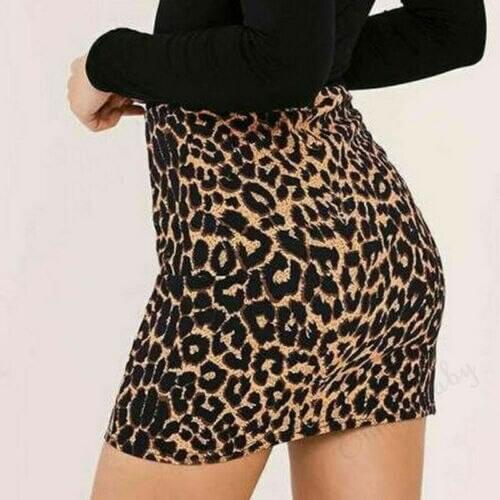 Summer Skirts Hot Womens Casual Leopard Printed Mini A-Lined Skirt Elastic High Waist Mini A-Lined Skirts