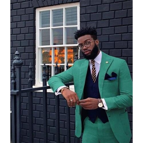 Summer Green Men Blazer 2 Piece Groom Tuxedos For Wedding Formal Prom Suit (Jacket+Pants) Chic Streetwear Custom Made