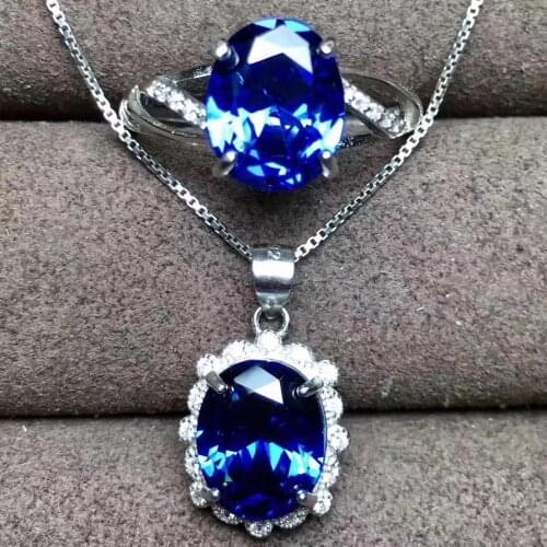 Best Gift Natural Real Kyanite Jewelry set Natural 925 sterling silver Fine jewelry 1pc ring,1pc Pendant