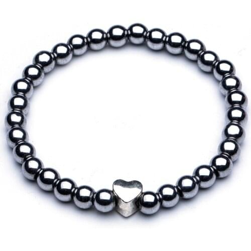 Magnetic Bracelet for Women Men Beads Hematite Stone Therapy Health Care Magnet Hematite Heart Charm Bracelet Fashion Jewelry