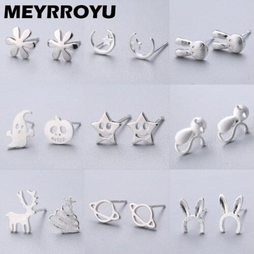 MEYRROYU 925 Sterling Silver Earrings Korean Version of Simple Snowflakes and Stars Ladies Lover Party Stud Earrings Best Gift