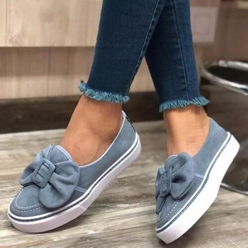 MHYONS Flats Women Flock Bowknot Loafers Ladies Slip On Walking Shoes Woman Sneakers Plus Size 2020 Casual Female New Fashion