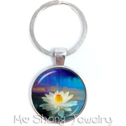 Fashion 30mm Key Ring Glass Cabochon Key Chain Keychain Jewelry Antique Bronze Plated Silver Plated yoga om