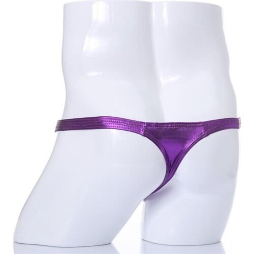 Fashion New Shiny Faux Leather Underwear Men Sexy T-back Thongs Underpants Male Panties Funny G String Lingerie Shorts