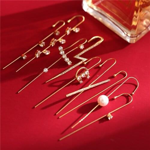 2020 Fashion Bohemian Ear Wrap Crawler Hook Earring Crystal Stud Earrings For Woman Lightning Zirconia Climber Earrings Jewelry