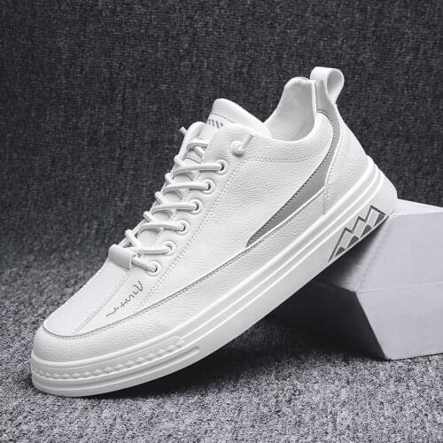 Microfiber Leather Mens Shoes Spring Autumn Male White Casual Shoes Thick Bottom Non-silp Mens Sport Shoes Lace-up Men Shoes