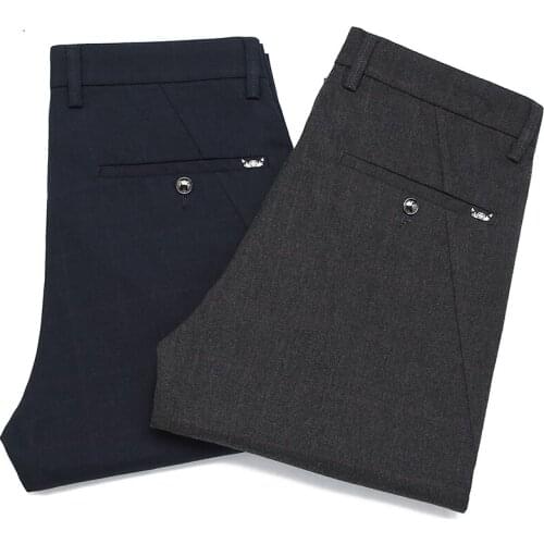 2021 Fall Mens New Dark Mesh Brushed Stretch Casual Pants Business Fashion Loose Straight High Quality Suit Pants Mens Brand