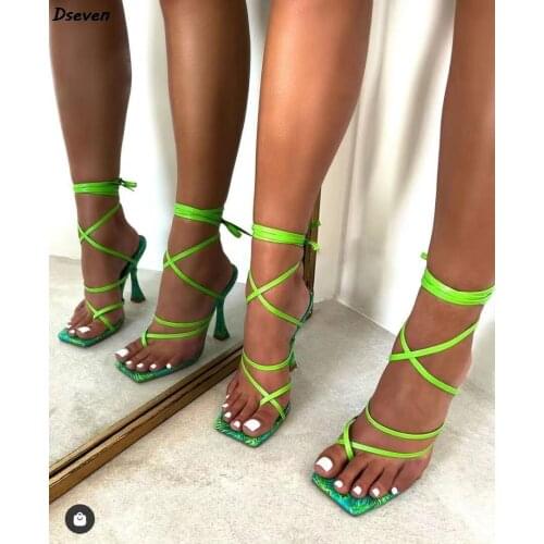 Spring Summer New Cross Straps Women Sandals Square Toe Color Matching Open Toe Super High Heel Sexy Ladies Sandals Hot