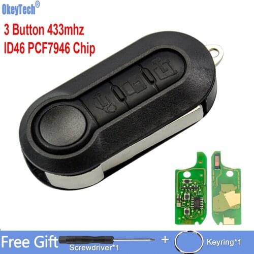 OkeyTech 3 Buttons 433Mhz Car Remote Key For Fiat 500 Doblo Qubo Grande Punto 2006-2013 D-elphi BSI System ID46 PCF7946 Chip