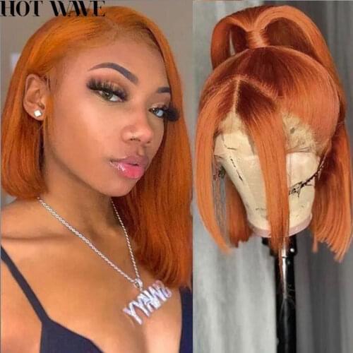 Orange Ginger Color Short Bob Wig Ombre Straight Bob 13x4 Lace Frontal Wig Transparent Lace Front Human Hair Wigs