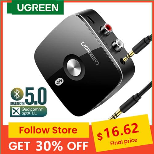 UGREEN Bluetooth Receiver 5.0 Wireless Auido Music 3.5 mm RCA APTX LL Low Latency Home Music Streaming Sound 3.5mm 2RCA Adapter