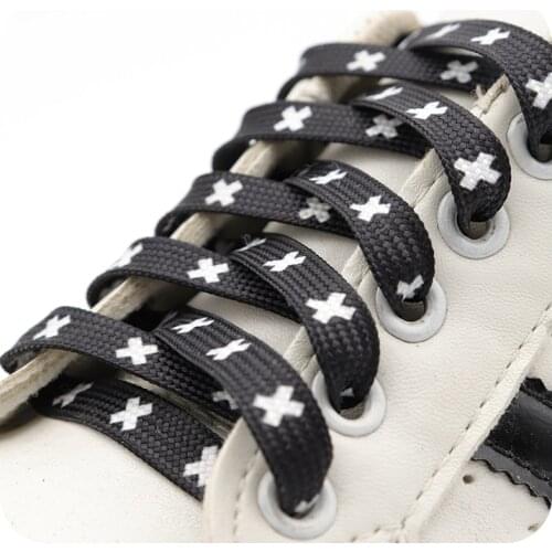 Coolstring 8MM Black White X Symbol Top Shoelaces Men Women Sneakers Canvas High Quality Cords Wide Ropes For Ault&Kid