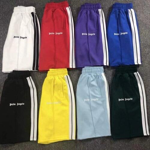 Palm Angels 21SS Letters Logo Black White Striped Casual Strap Five Point Loose Pants Shorts Men Women Sport shorts