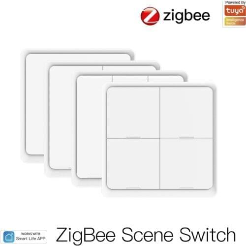 Tuya ZigBee WiFi Smart Scene Switch Free Sticker 4 Gang Wireless Panel Scene Button Switch Gateway Intelligent Control