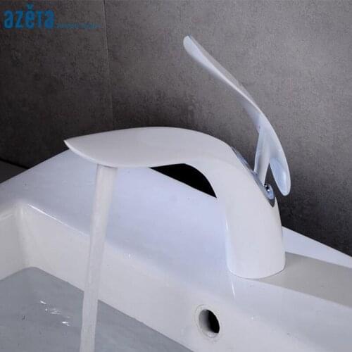 Azeta Basin Faucet Single Handle Sink Tap Modern White Brass Washbasin Faucet Mixer Cold and Hot Basin Mixer Tap AT6606W